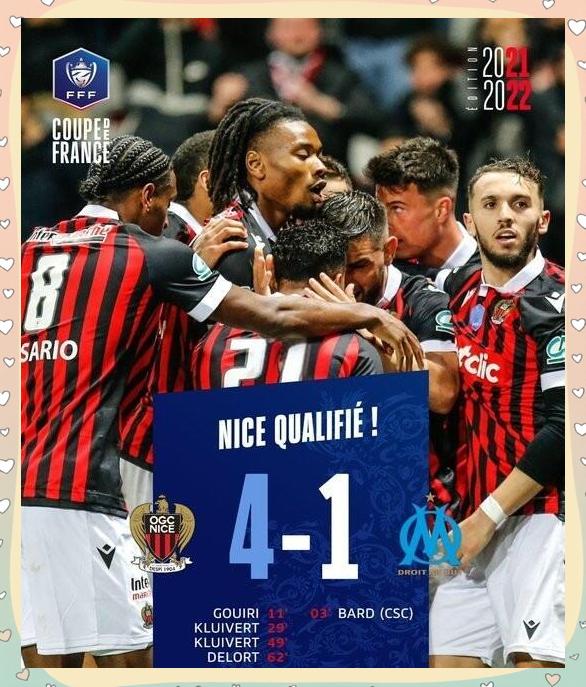 尼斯击败马赛，挺进法甲联赛前四